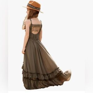 BIBIHOU Girls Lace Backless Boho Holiday Wedding Maxi Flower Girl Dress 10Y